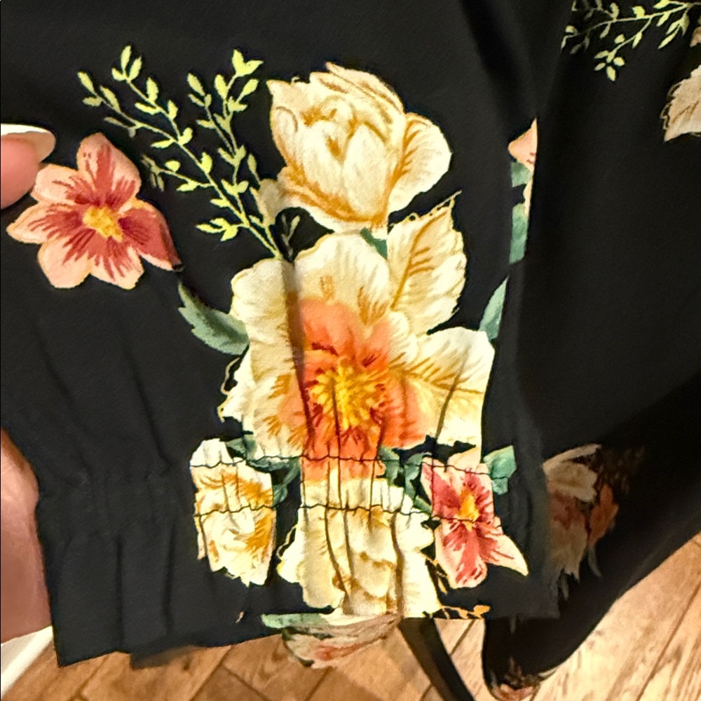 LOFT Black Dress with Floral Design - Picture 4 of 6